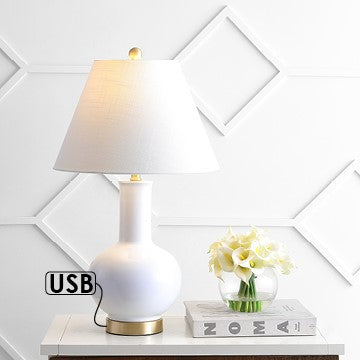 Han 27" Ceramic/Iron Contemporary USB Charging LED Table Lamp - JONATHAN Y